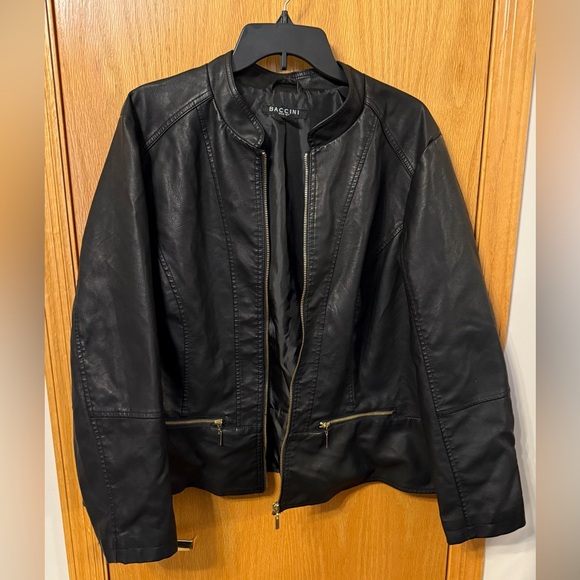 Baccini Jackets & Blazers - Baccini Black Faux Leather Zip-Front Jacket 2X
